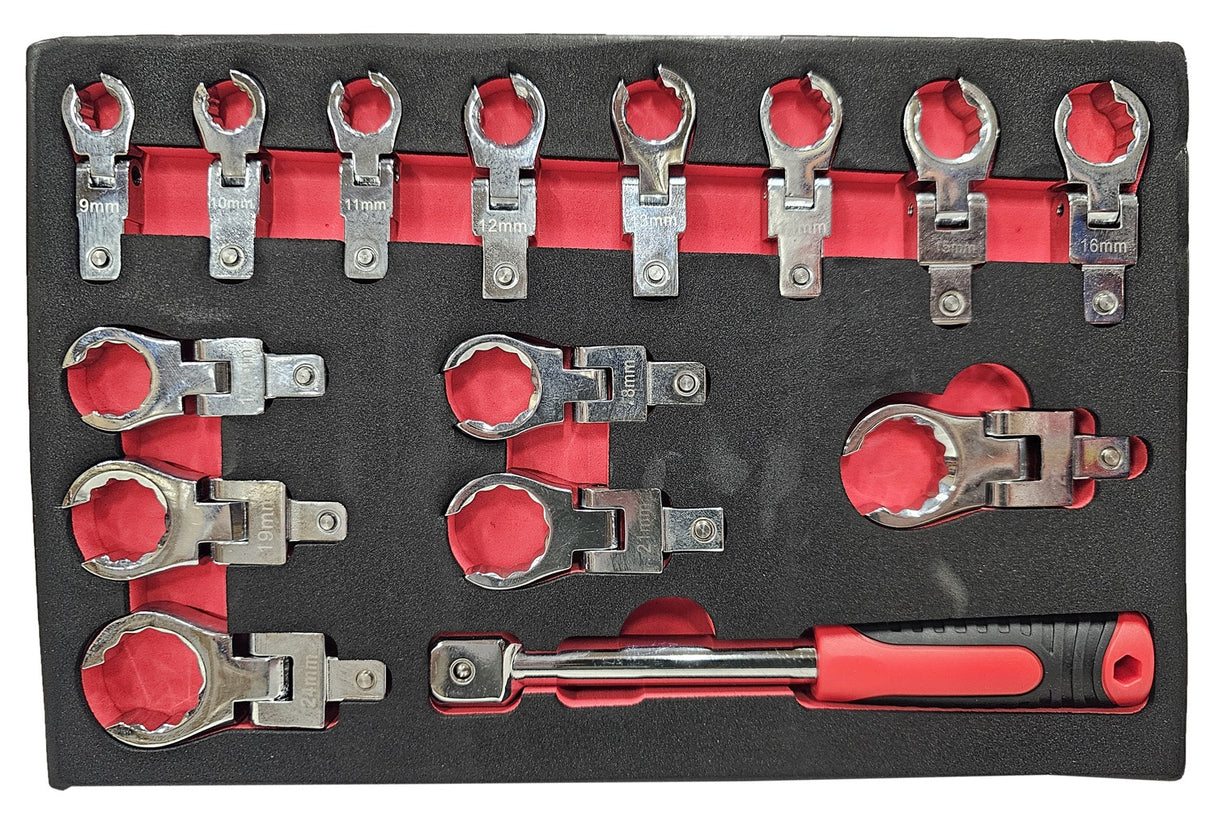 SET OF INSERTED FLEX WRENCHES | FOR BRAKE HOSES | 9 - 24 MM | 15 PCS. (FNW15S)