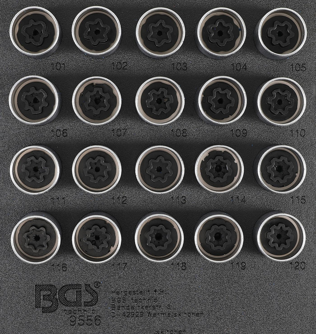 TOOL TRAY 1/6: RIM LOCK SOCKET SET FOR OPEL / VAUXHALL (VERSION A) | 20 PCS. (9556)