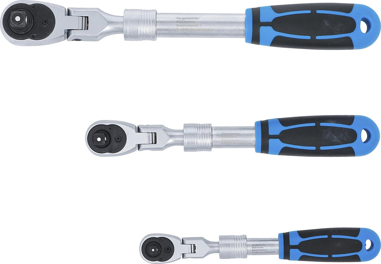 REVERSIBLE RATCHET SET | EXTENDABLE, BENDABLE | 6.3 MM (1/4") - 10 MM (3/8") - 12.5 MM (1/2") | 3 PCS. (25128)