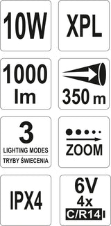 FLASHLIGHT 10W, 254X46MM (YT-08567)