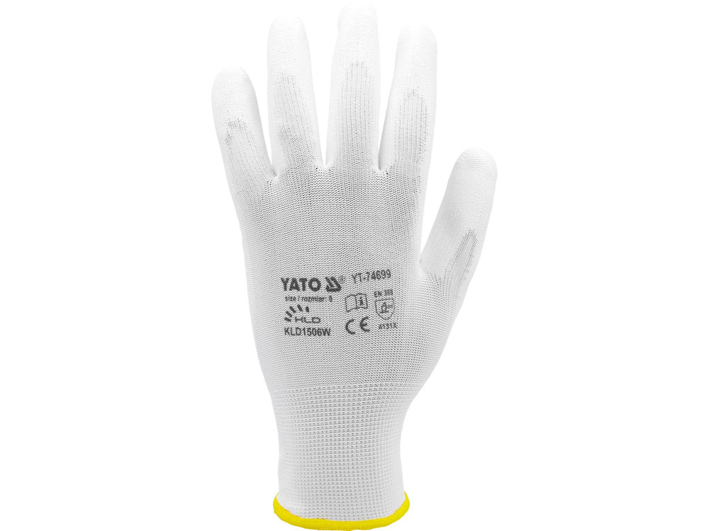 WORKING GLOVES NYLON/PU WHITE S. 10 (YT-7470)