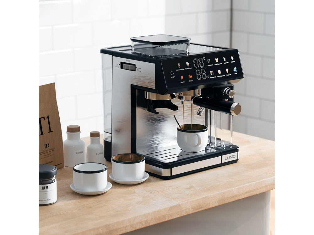 PRESSURE COFFEE MAKER WITH MILK FROTHER AND GRINDER 1350W (68501)