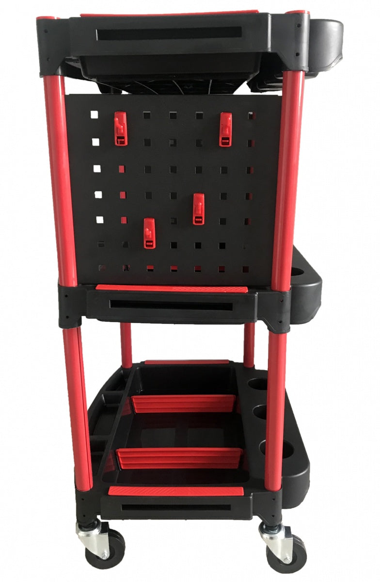 WORKSHOP TROLLEY | 3-LEVEL COMPOSITE WITH PARTS STORAGE | + 2 PERFORATIONS WITH 8 HOOKS (WT3P)