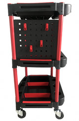 WORKSHOP TROLLEY | 3-LEVEL COMPOSITE WITH PARTS STORAGE | + 2 PERFORATIONS WITH 8 HOOKS (WT3P)