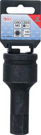 IMPACT BIT SOCKET | LENGTH 100 MM | 20 MM (3/4") DRIVE | INTERNAL HEXAGON 21 MM (6185-H21)