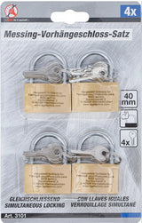 BRASS PADLOCK SET | SIMULTANEOUS LOCKING | 40 MM | 4 PCS. (3101)