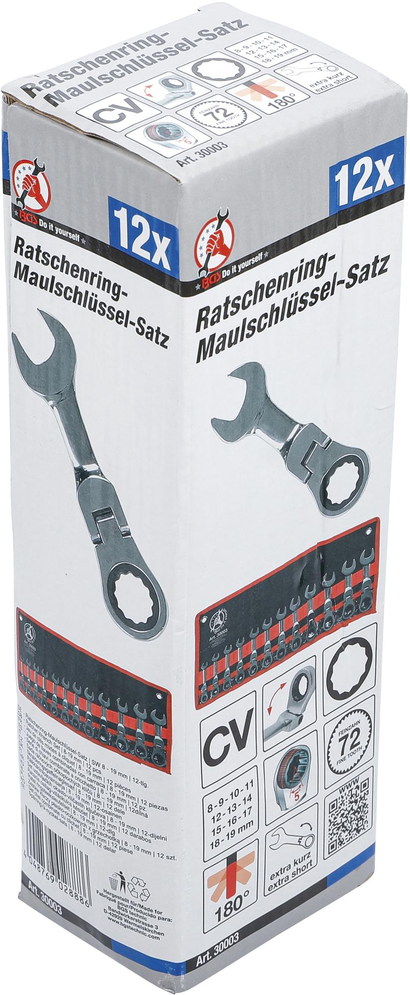 RATCHET COMBINATION WRENCH SET | EXTRA SHORT | 8 - 19 MM | 12 PCS. (30003)
