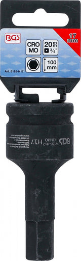 IMPACT BIT SOCKET | LENGTH 100 MM | 20 MM (3/4") DRIVE | INTERNAL HEXAGON 17 MM (6185-H17)