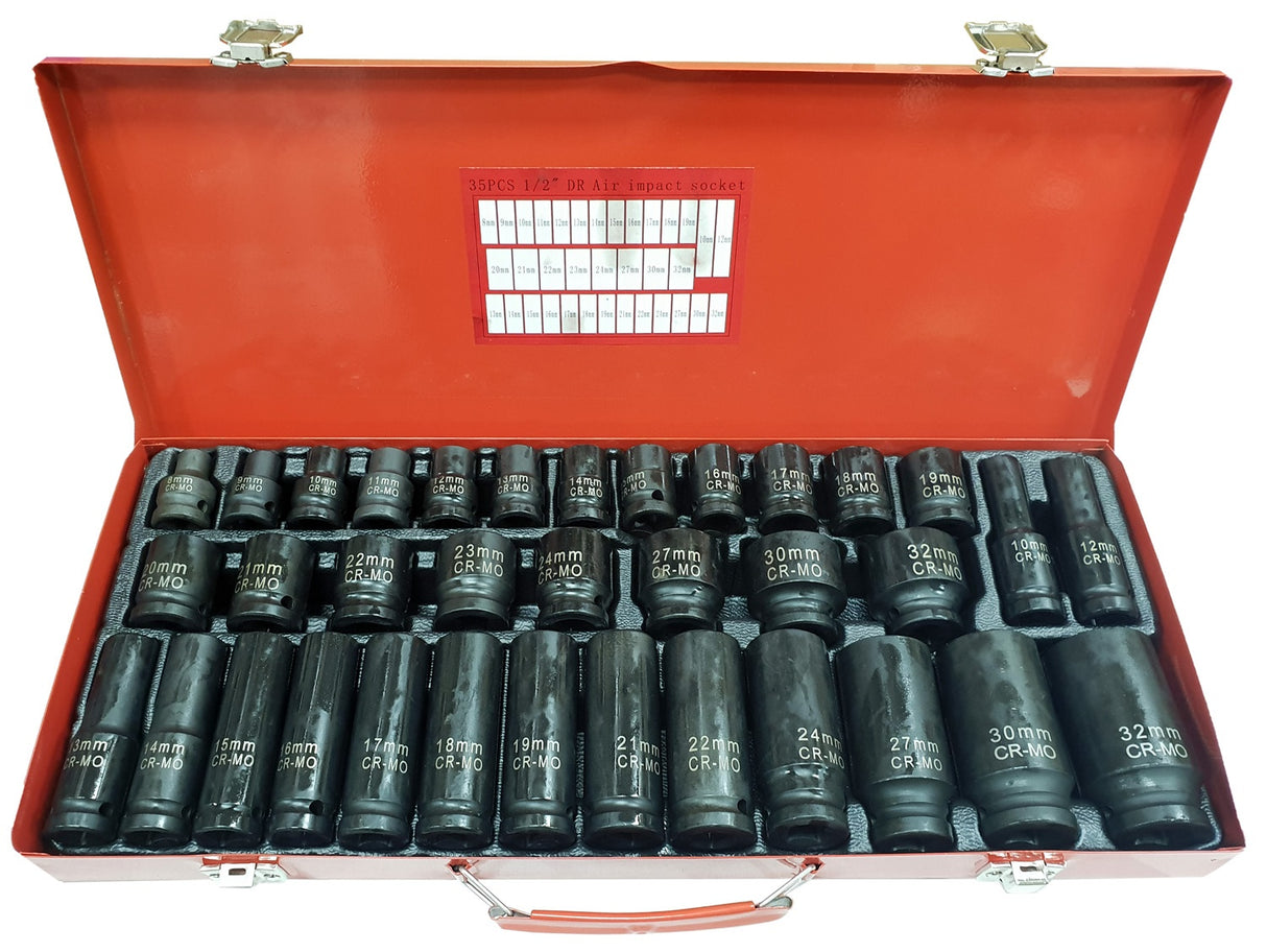 SET OF IMPACT SOCKETS LONG AND SHORT | CR-MO | 8 - 32 MM | 35 PCS. (SS35M)