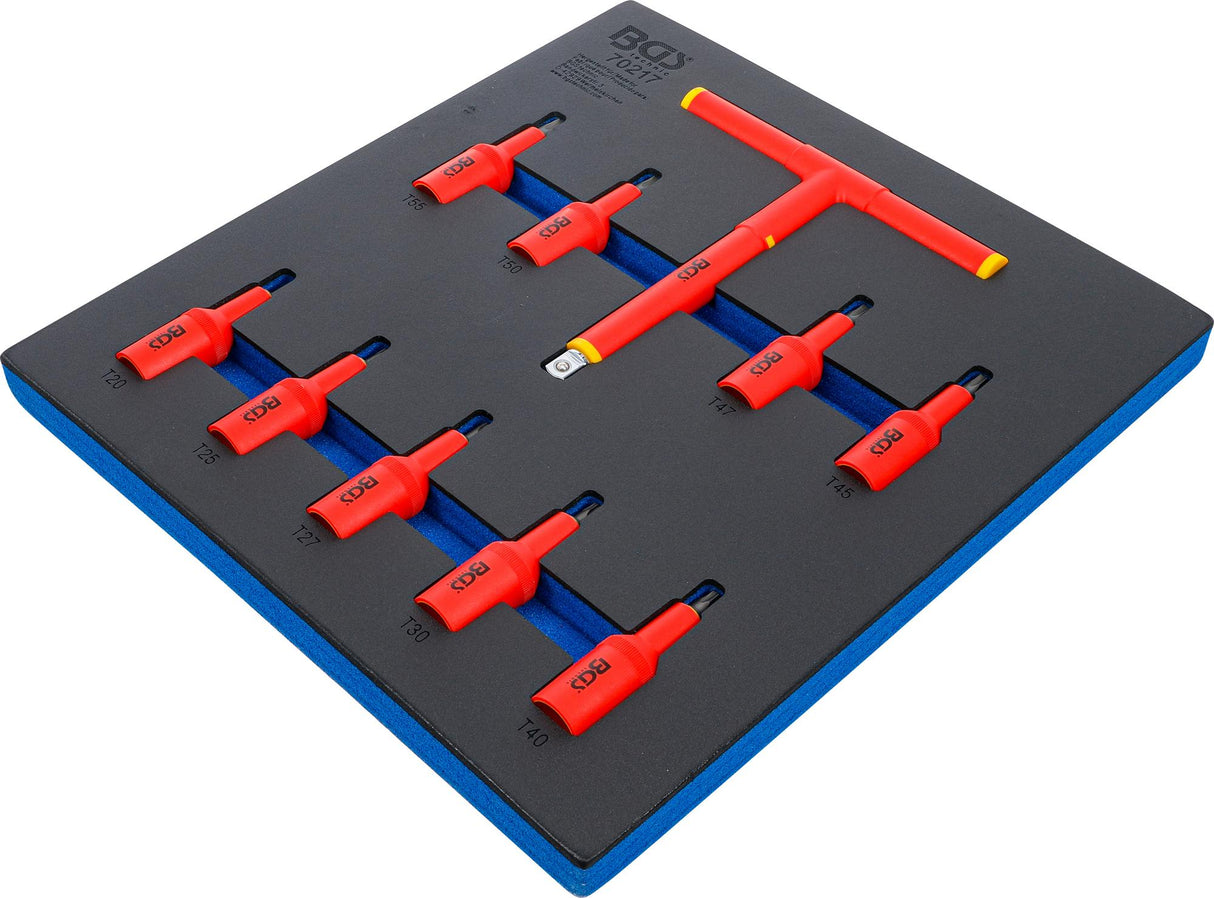 TOOL TRAY 2/3: VDE BIT SOCKET SET | 12.5 MM (1/2") DRIVE | T-STAR (FOR TORX) T20 - T55 | 10 PCS. (70217)