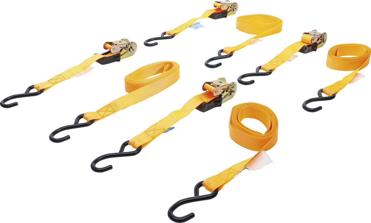 RATCHET TIE DOWN STRAP SET | WITH SOLID HOOKS | 5 M X 25 MM | 4 PCS. (6831)