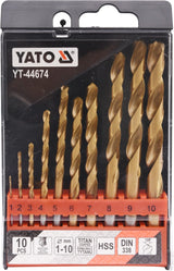 TWIST DRILL BIT SET HSS-TIN 10PCS 1-10MM (YT-44674)