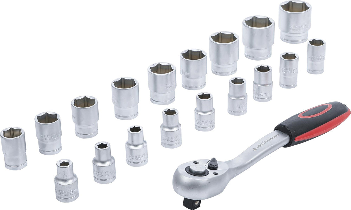 SOCKET SET WITH RATCHET | 12.5 MM (1/2") | 8-32 MM | 19 PCS. (B15110)