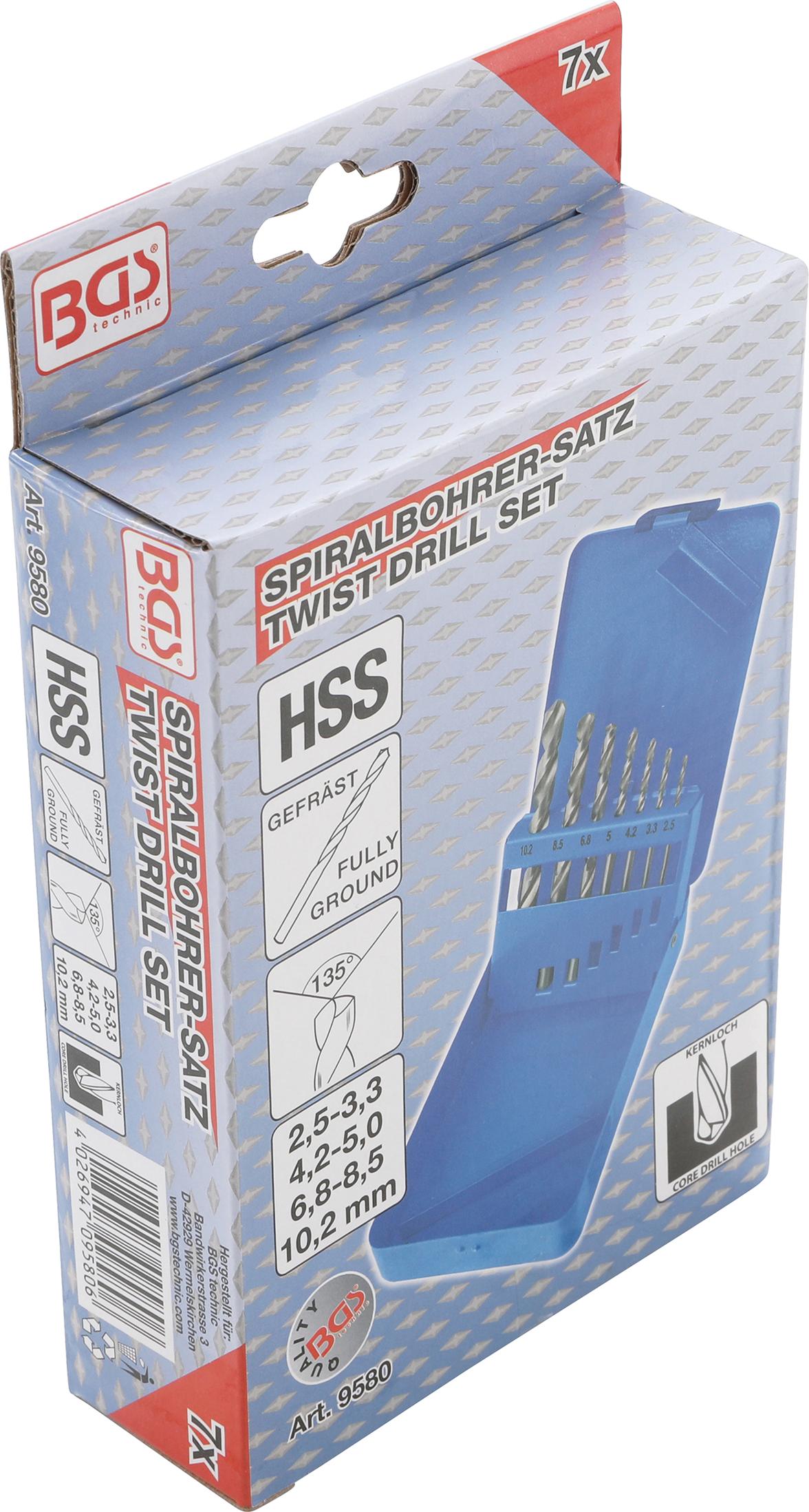 HSS TWIST DRILL SET | CORE HOLE SIZES | 2.5 - 10.2 MM | 7 PCS. (9580)