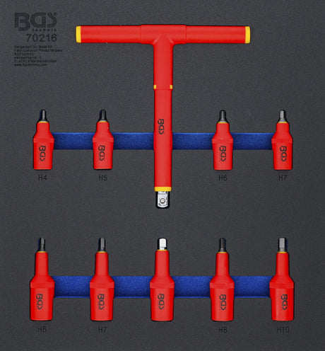 TOOL TRAY 2/3: VDE BIT SOCKET SET | 10 MM (3/8") / 12.5 MM (1/2") DRIVE | INTERNAL HEXAGON 4 - 10 MM | 10 PCS. (70216)