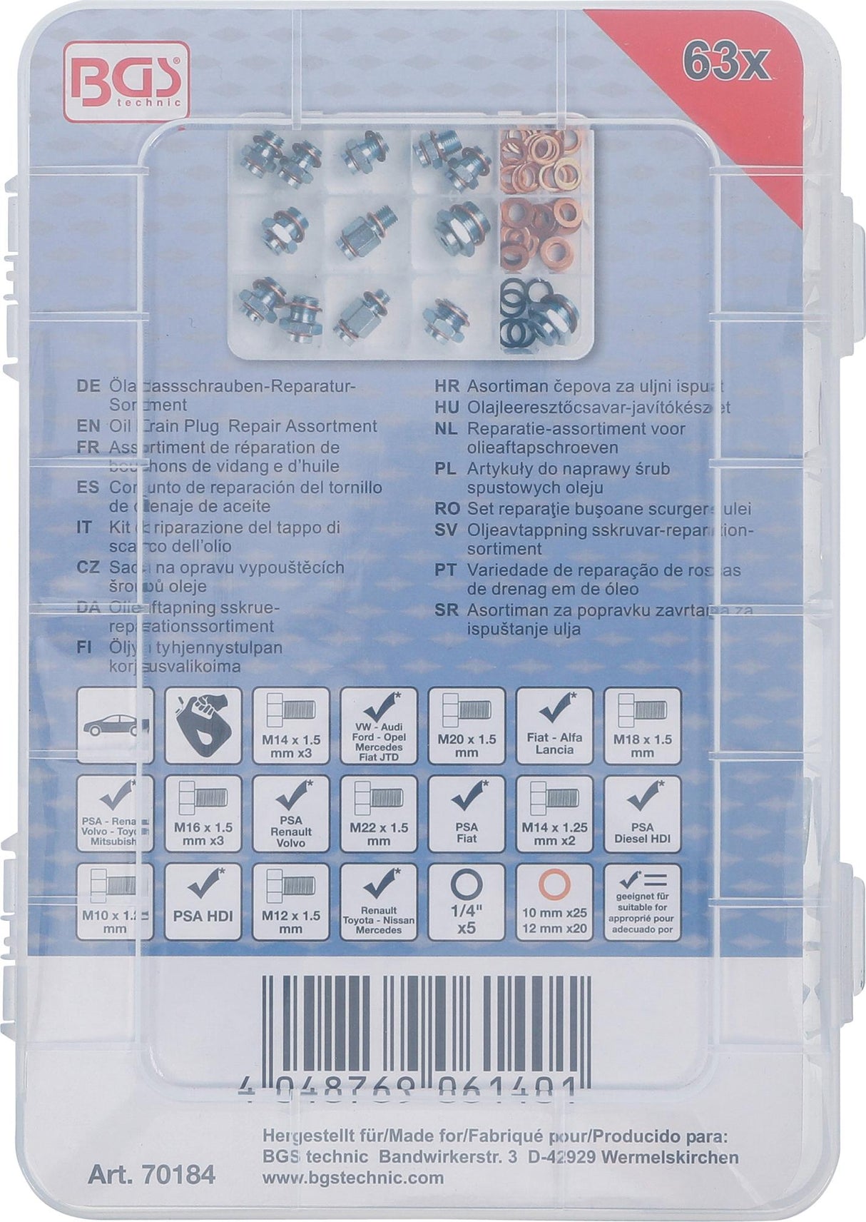 OIL DRAIN PLUG REPAIR ASSORTMENT | 63 PCS. (70184)