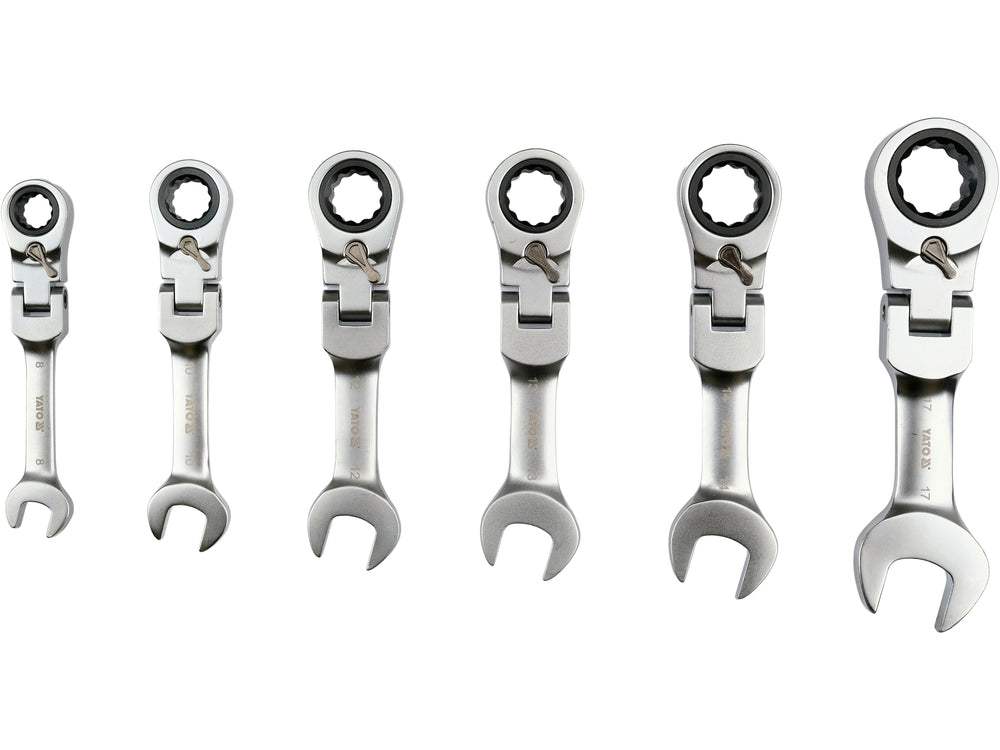 RATCHETING STUBBY WRENCH SET | REVERSIBLE | SWIVEL HEAD | 8 - 17 MM | 6 PCS (YT-16977)
