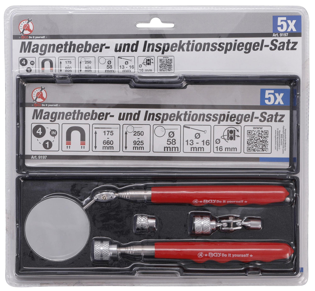 MAGNETIC PICK-UP TOOL / INSPECTION MIRROR SET | 4 PCS. (9197)