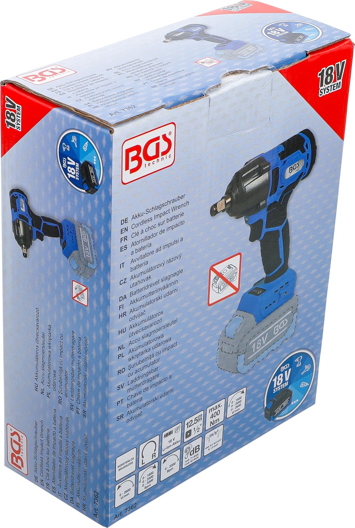 CORDLESS IMPACT WRENCH | BRUSHLESS | 12.5 MM (1/2") | 400 NM | 18 V | WITHOUT RECHARGEABLE BATTERY (7362)