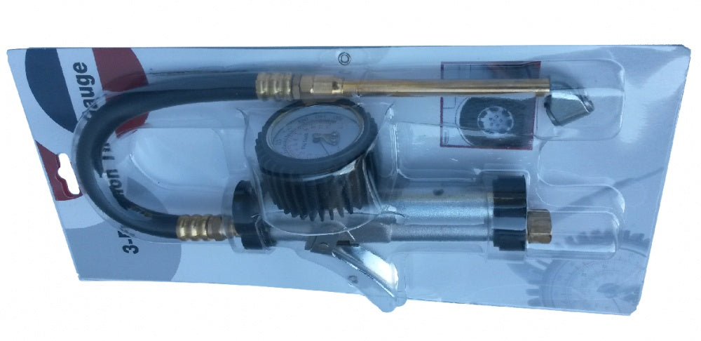 INFLATOR GUN WITH PRESSURE GAUGE 11 BAR AND EXTENSION FOR DUAL WHEELS (H1828L)