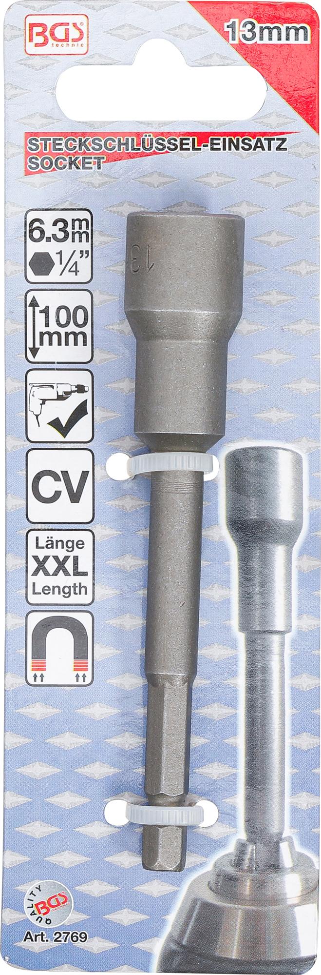 SOCKET, HEXAGON | EXTRA LONG | FOR ELECTRIC DRILLS | 6.3 MM (1/4") DRIVE | 13 MM (2769)