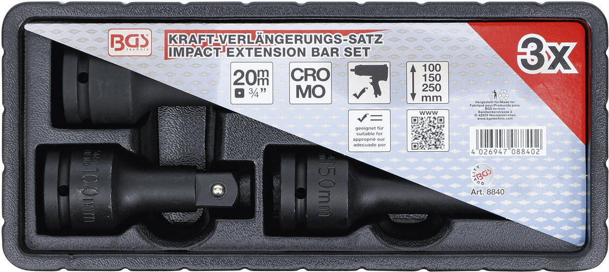 IMPACT EXTENSION BAR SET | EXTERNAL/INTERNAL SQUARE 20 MM (3/4") | 3 PCS. (8840)