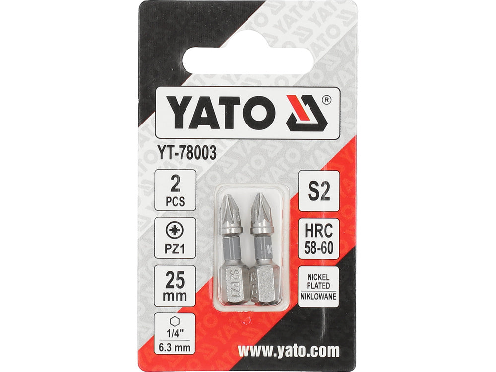 SCREWDRIVER BITS 1/4 25MM PZ1 2 PCS NI (YT-78003)