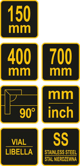 TRY SQUARES SET 3 PCS 150 /400 /700 MM (18390)