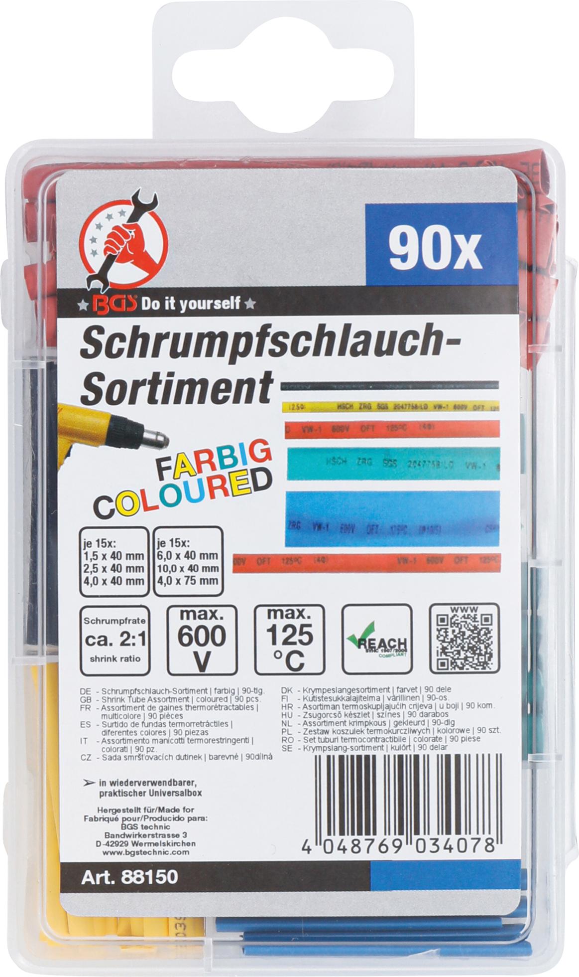 SHRINK TUBE ASSORTMENT | COLOURED | 90 PCS. (88150)
