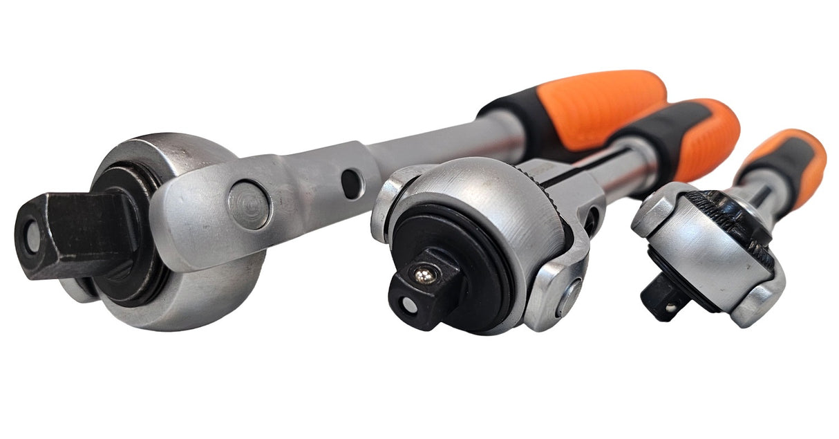 RATCHET SET | FLEX HEAD | 6.3 MM (1/4") / 10 MM (3/8") / 12.5 MM (1/2") | 3 PCS. (SRA3S)