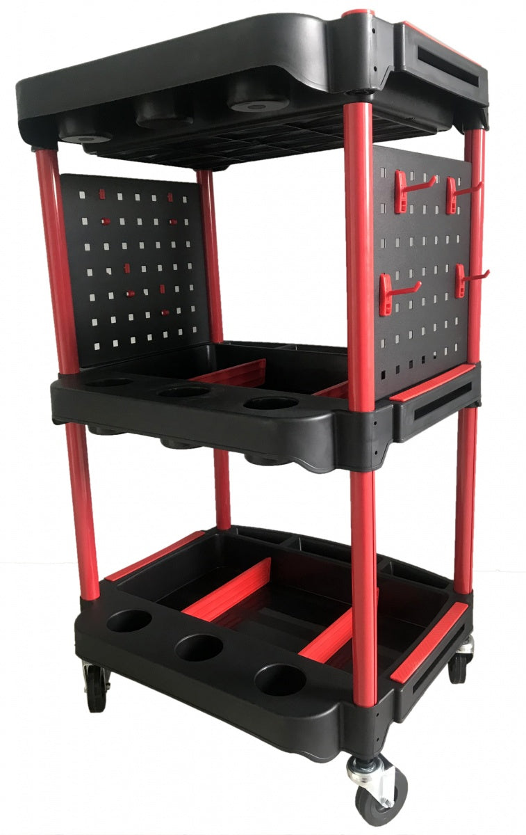 WORKSHOP TROLLEY | 3-LEVEL COMPOSITE WITH PARTS STORAGE | + 2 PERFORATIONS WITH 8 HOOKS (WT3P)
