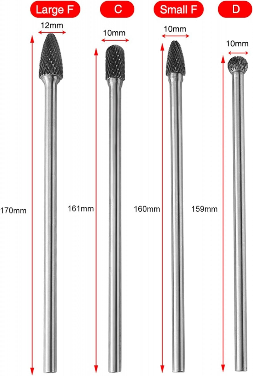 TUNGSTEN CARBIDE DIAMOND BURR SET | EXTRA LONG | 4 PCS. (SK8170)