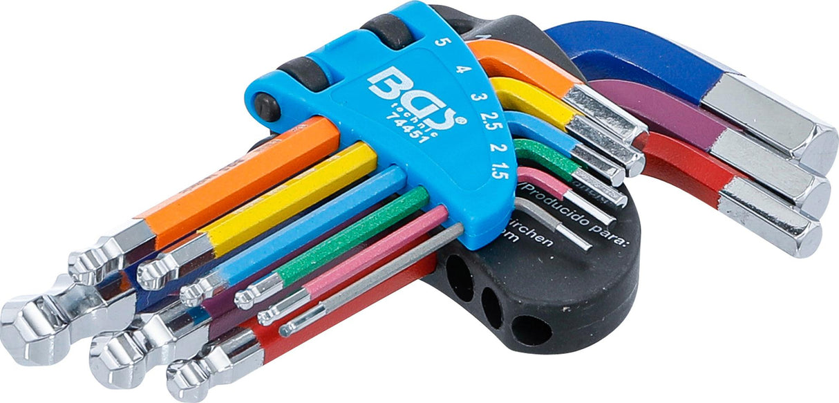L-TYPE WRENCH SET | MULTICOLOUR | SHORT | INTERNAL HEXAGON, INTERNAL HEXAGON WITH BALL HEAD 1.5 - 10 MM | 9 PCS. (74451B)