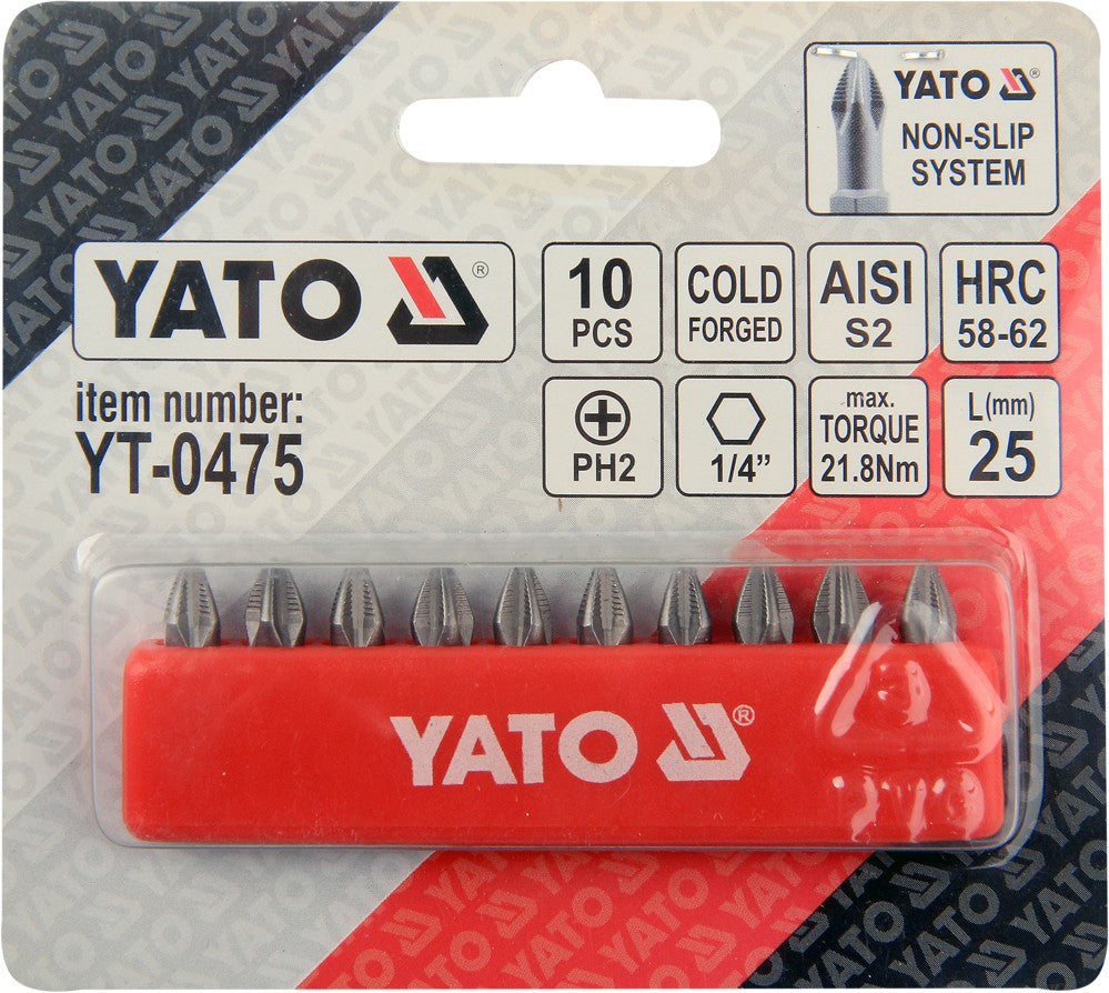 SCREWDRIVER BITS 10PCS  PH2X25MM S2 (YT-0475)
