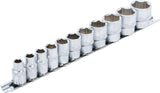 SOCKET SET, HEXAGON | 10 MM (3/8") DRIVE | 5/16" - 7/8" | 11 PCS. (9110)