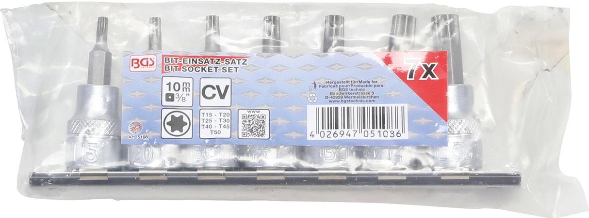 BIT SOCKET SET | 10 MM (3/8") DRIVE | T-STAR (FOR TORX) T15 - T50 | 7 PCS. (5108)