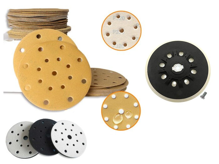 PAD, VELCRO WITH YELLOW SANDING DISC SET | 150 MM | 17 HOLES | 17 PCS. (SD17Y)