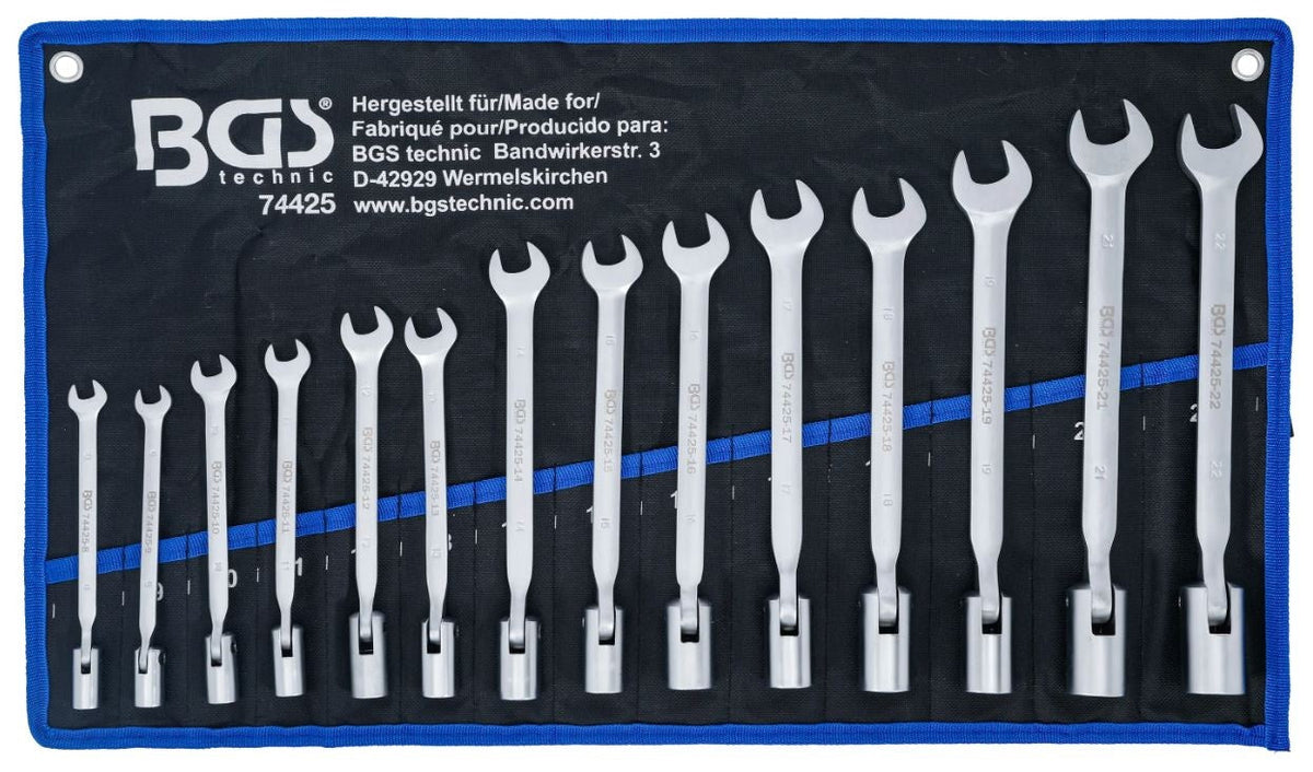 RING SPANNER SET WITH SWIVEL SOCKET | 8 - 22 MM | 14 PCS (74425)