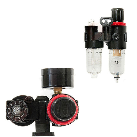 AIR FILTER / OIL BLOCK WITH PRESSURE REGULATOR AND PRESSURE GAUGE | 1/4" (LG-08)