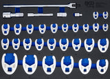 TOOL TRAY 3/3: SIDE SPANNERS | | 10 MM (3/8"), 12.5 MM (1/2"), 20 MM (3/4") DRIVE | 10 - 50 MM | 32 PCS (74716)