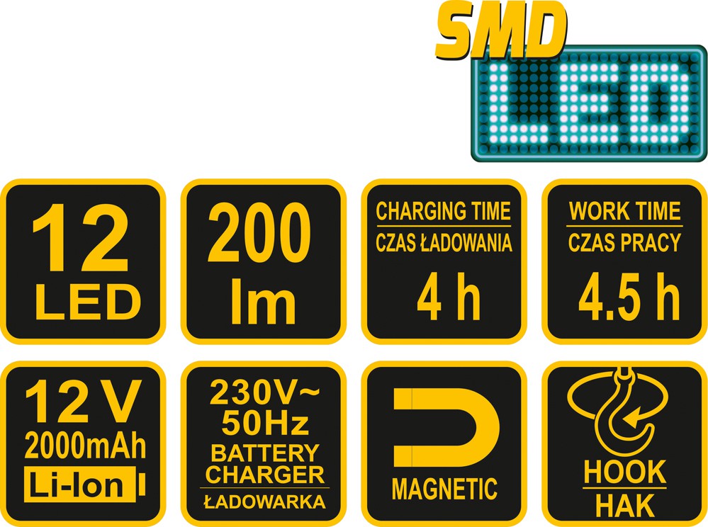 WORK LAMP RECHARGEABLE | LI-ION / 3.7V | 2000 MAH (82728)