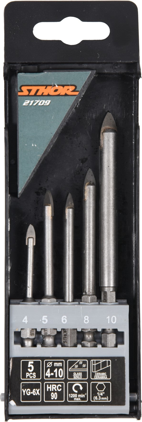 GLASS AND TILE DRILLS 5PCS 4-10MM HEX (21709)
