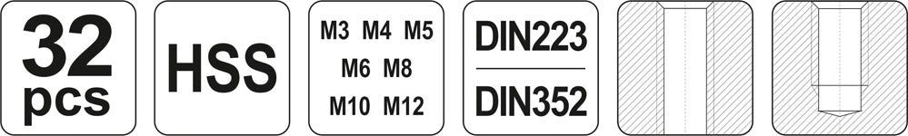 TAPS AND DIES SET M3-M12 32PCS (YT-2975)