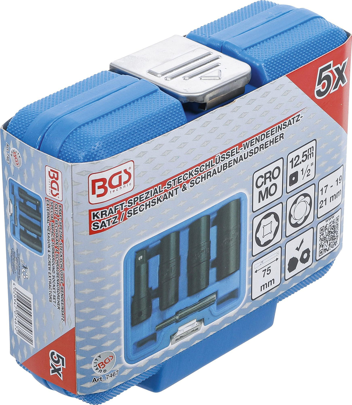 SPECIAL IMPACT DOUBLE-SIDED SOCKET SET / EXTERNAL HEXAGON & SCREW EXTRACTORS 17 - 19 - 21 MM | 12.5 MM (1/2") | 3-TLG. (7467)