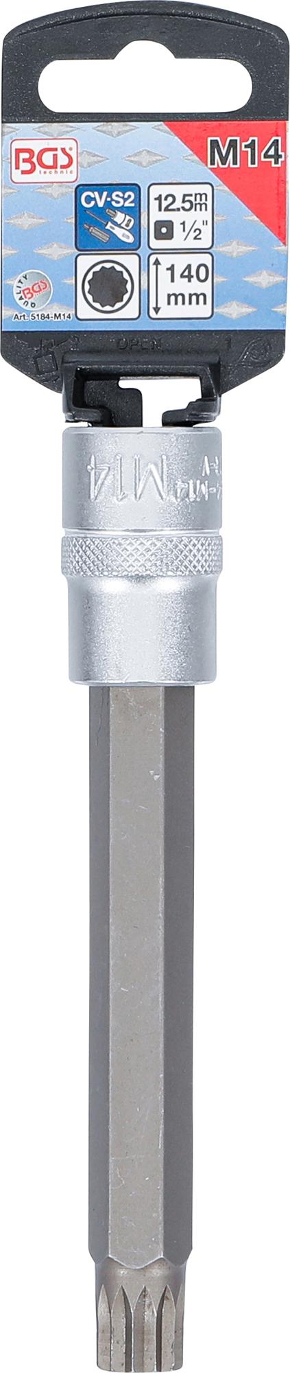 BIT SOCKET | LENGTH 140 MM | 12.5 MM (1/2") DRIVE | SPLINE (FOR XZN) | M14 (5184-M14)