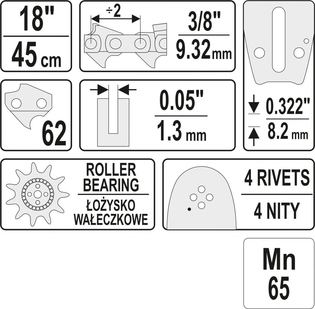 CHAINSAW GUIDE BAR 3/8" / 0,05" 18"U (YT-849355)