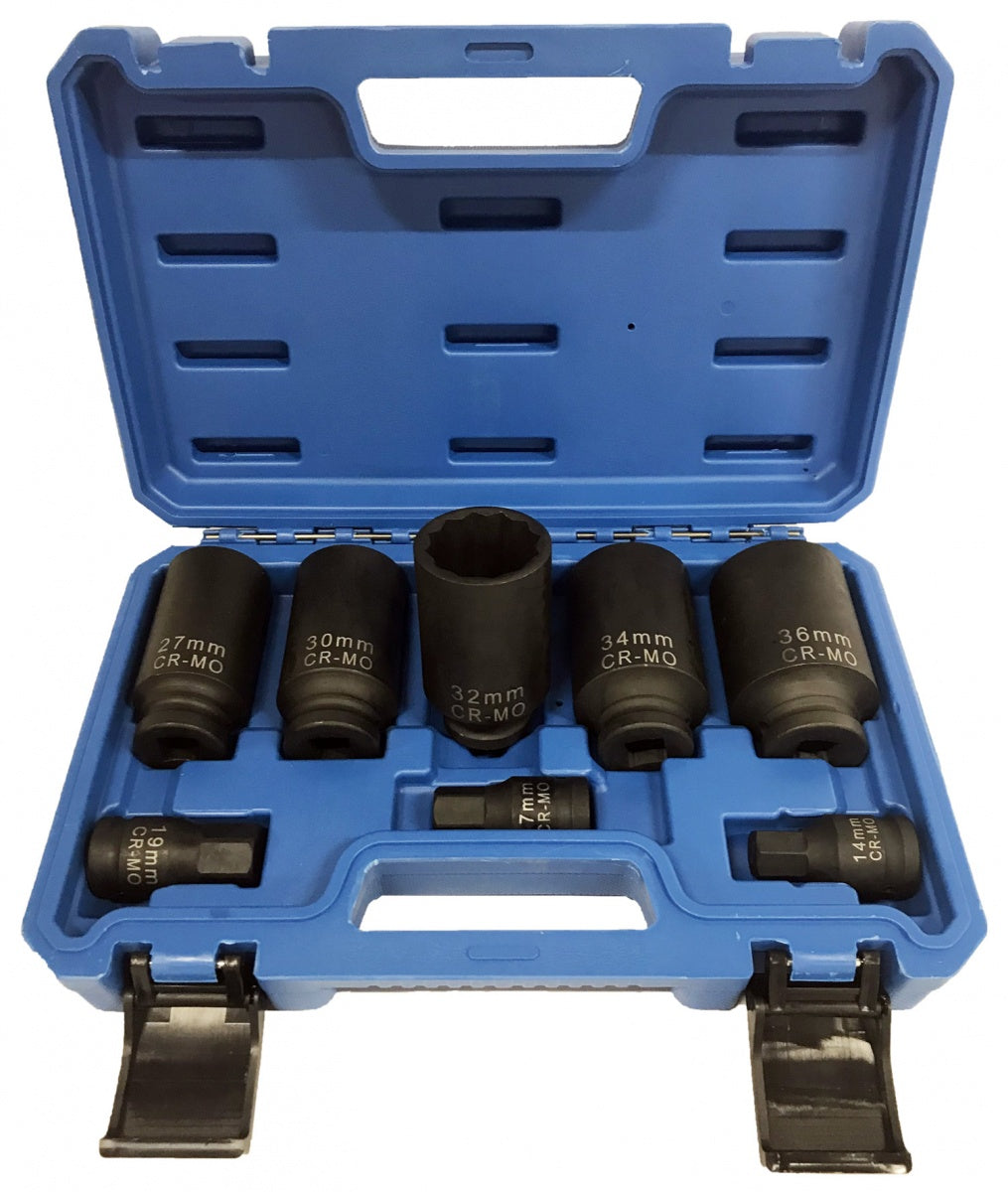 LONG IMPACT SOCKET SET | 12-POINT | WITH BIT SET | 27 - 36 MM | 8 PCS. (SK5335)