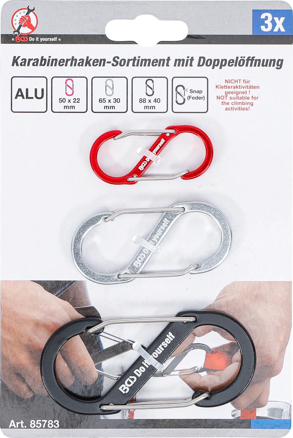 DOUBLE SNAP HOOK ASSORTMENT | ALUMINIUM | 3 PCS. (85783)