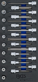 TOOL TRAY 1/3: BIT SOCKET SET | 12.5 MM (1/2") | T-STAR (FOR TORX) | 26 PCS. (4119)