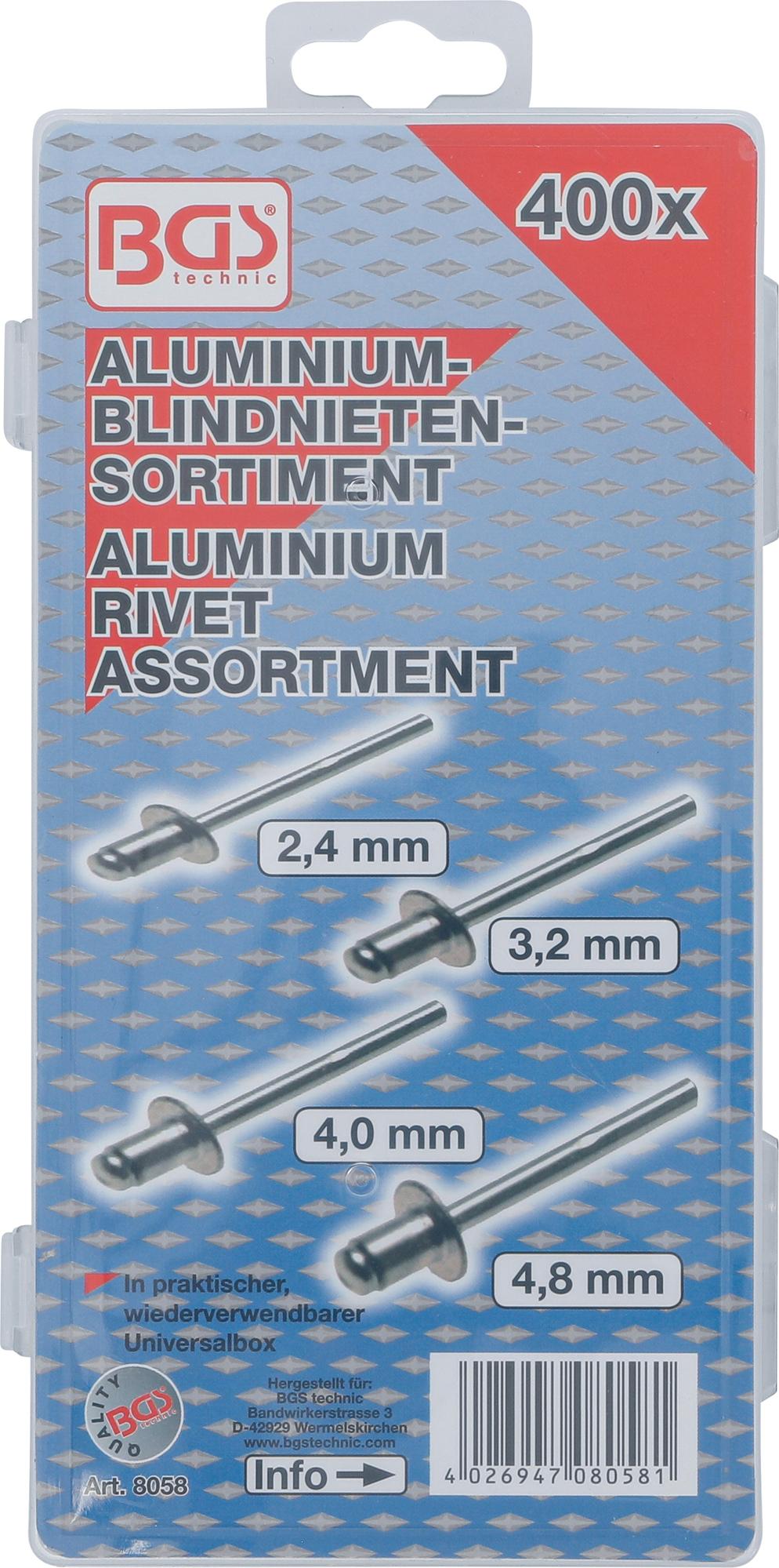 BLIND RIVETS ASSORTMENT | ALUMINIUM | Ø 2.4 - 4.8 MM | 400 PCS. (8058)